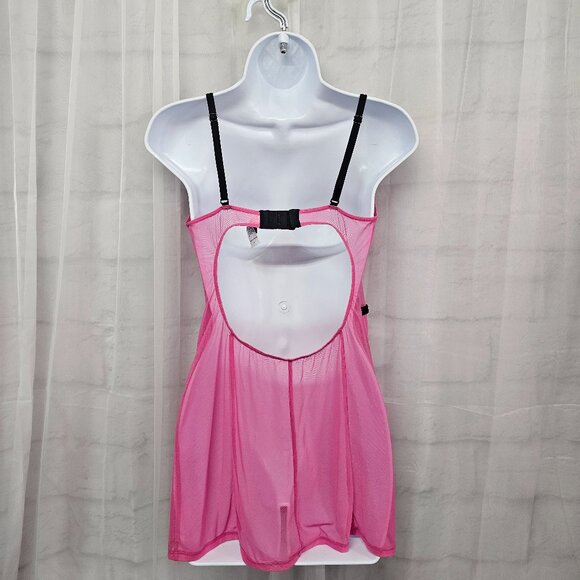 Frederick' s of Hollywood Y2K Babydoll Tank Pink Lace Mesh Whimsigoth Sheer L - Picture 6 of 9